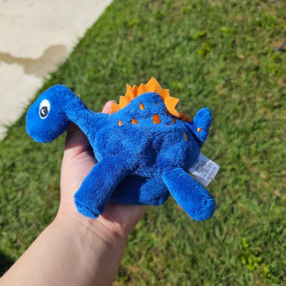Mudpie Blue Orange Dinosaur Plush Baby Toy Hand Floppy Pocket Lovey Comfie Play